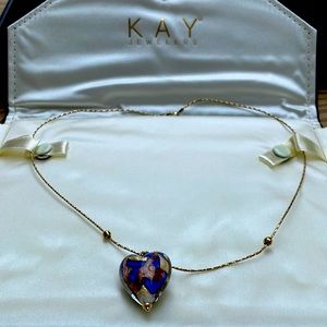 14K Yellow gold Murano Venetian Glass Heart Necklace